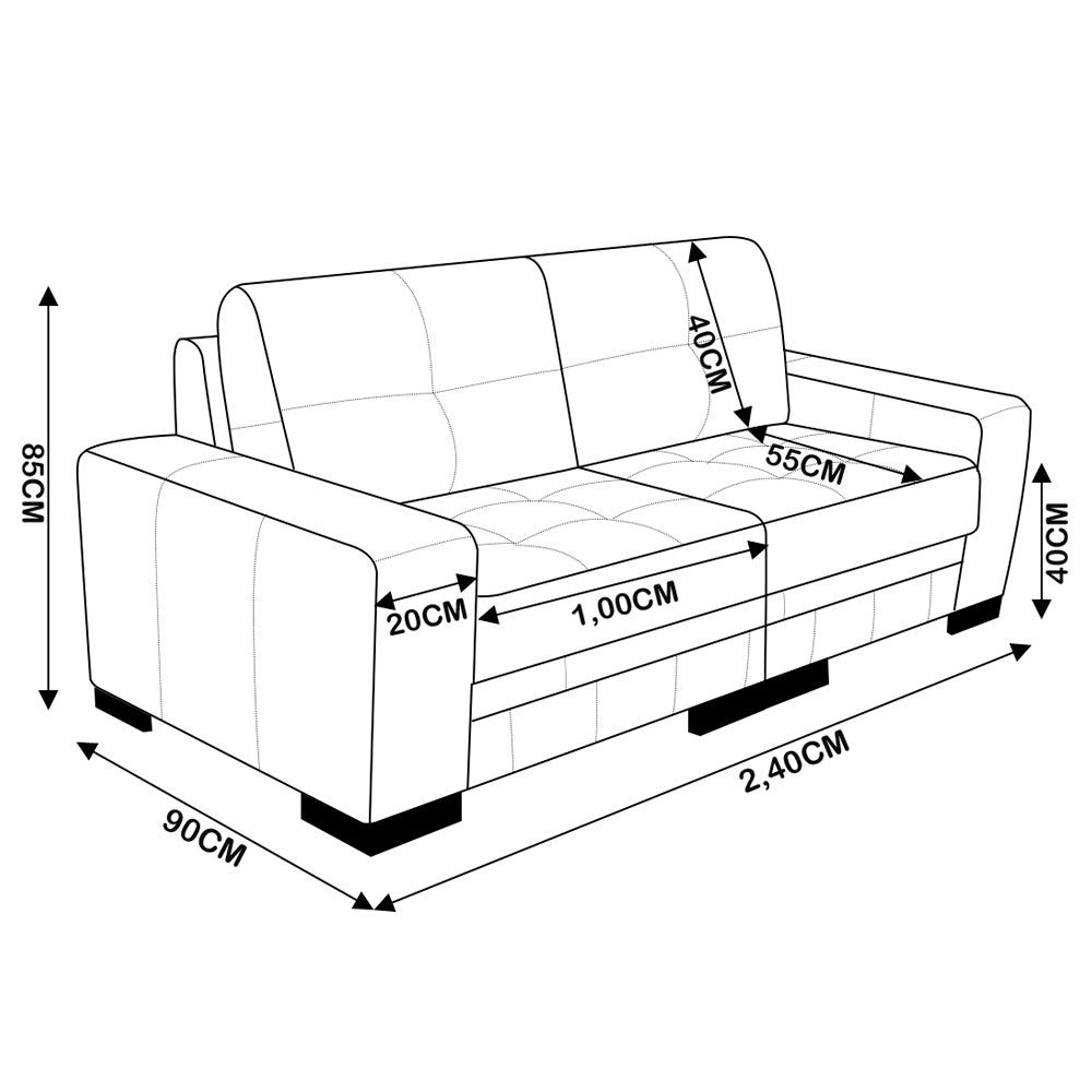 Sofá 3 Lugares Bipartido Sala de Estar Milano 240cm Couro Vermelho G58 - Gran Belo