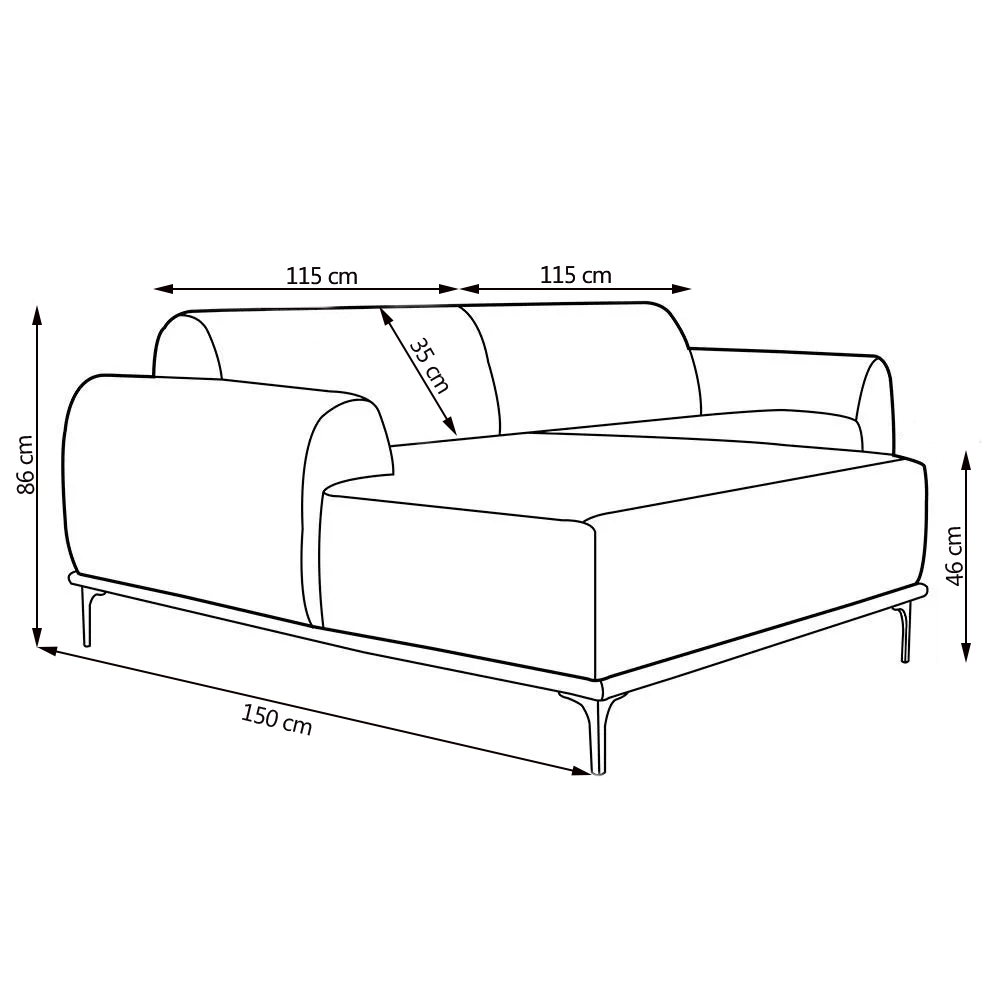 Sofá 3 Lugares Bipartido com Chaise Lado Direito Base de Madeira Euro 230 cm Veludo Azul G15 - Gran Belo