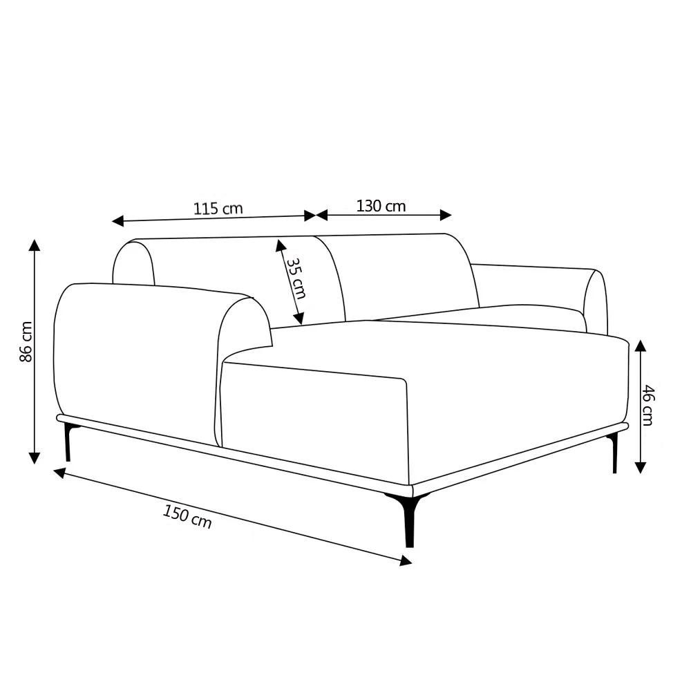 Sofá 3 Lugares Bipartido com Chaise Lado Direito Base de Madeira Euro 245 cm Veludo Azul G15 - Gran Belo