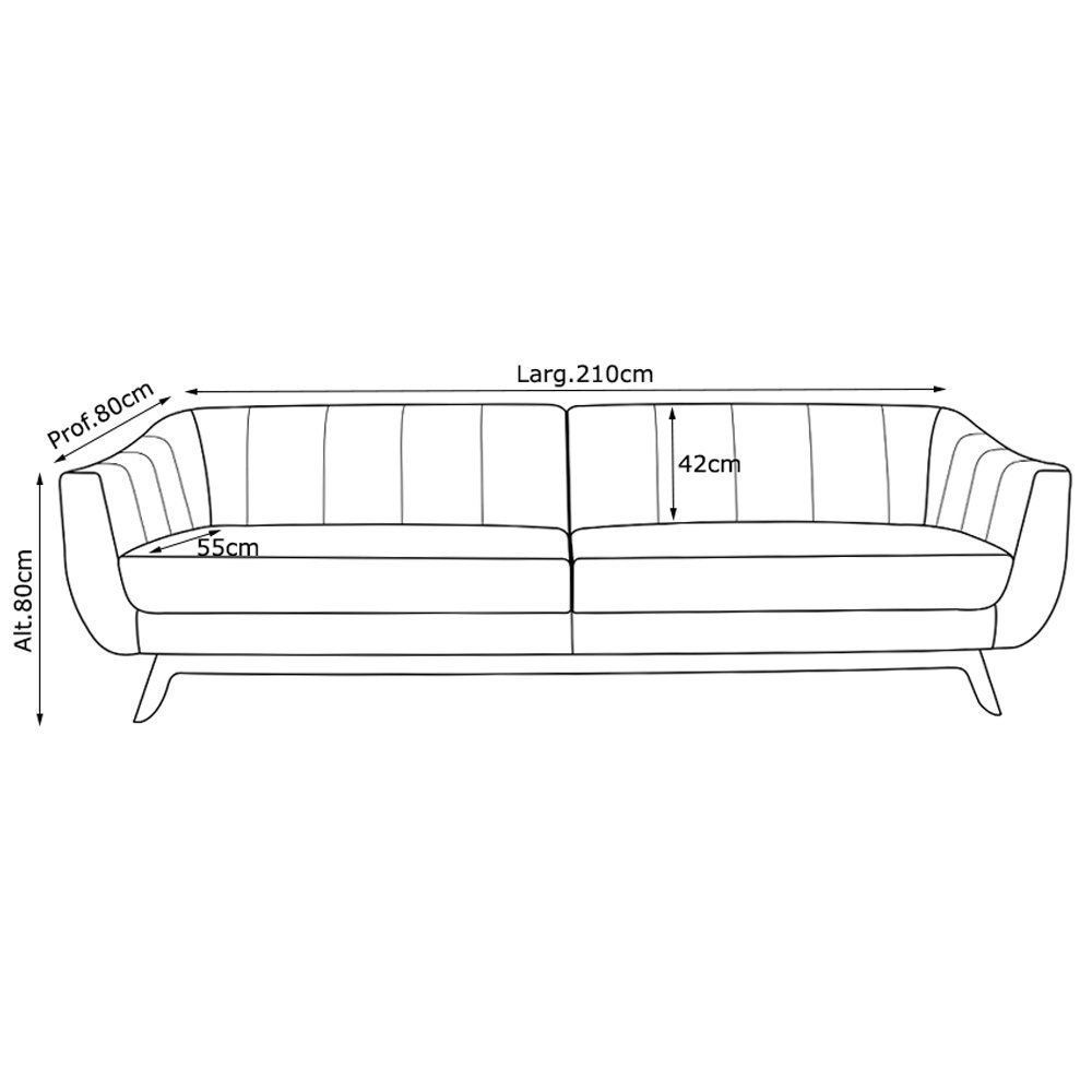 Sofá 3 Lugares Boomer 210cm PU Sintético Branco G15 - Gran Belo