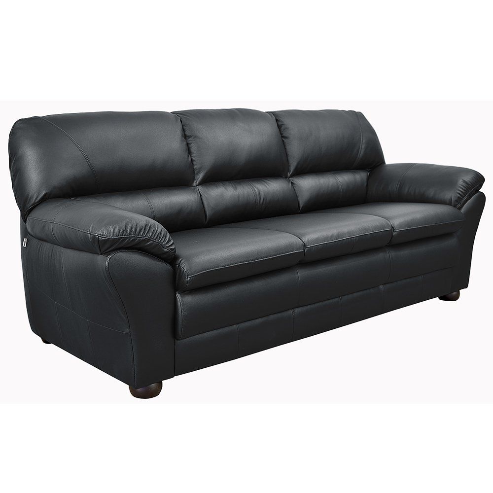 Sofá 3 Lugares Laura 212cm Couro Negro - Gran Belo