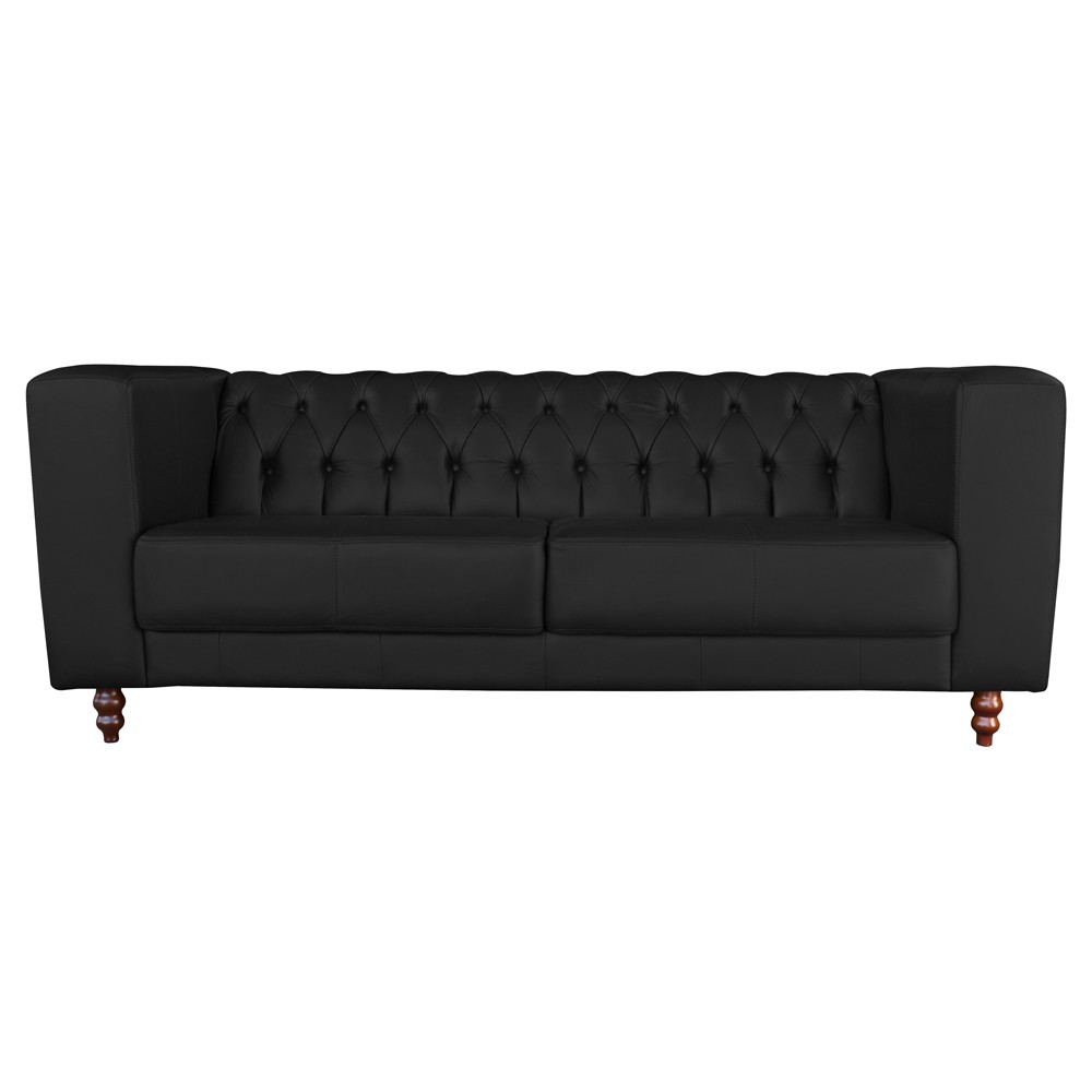 Sofá 3 Lugares Ravena 200cm Couro Preto G58 - Gran Belo