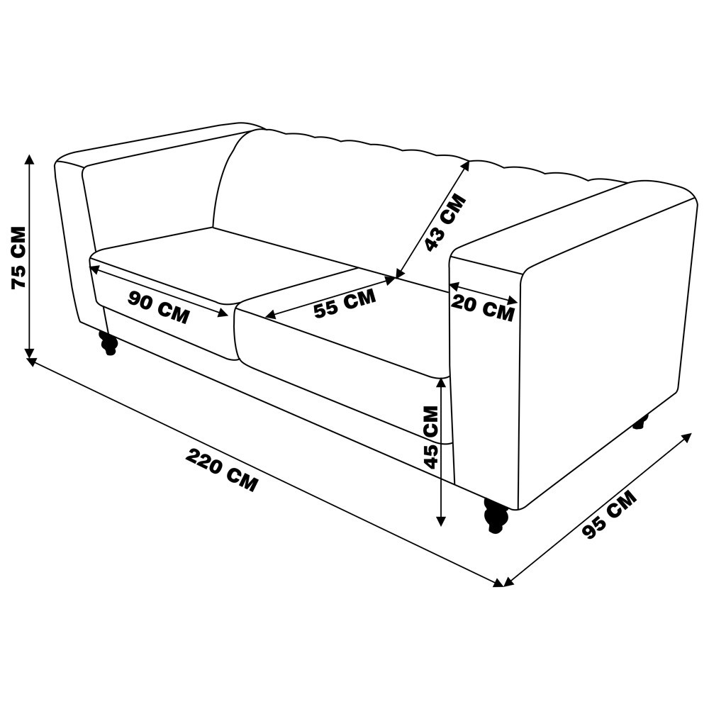Sofá 3 Lugares Ravena 220cm Couro Branco G58 - Gran Belo