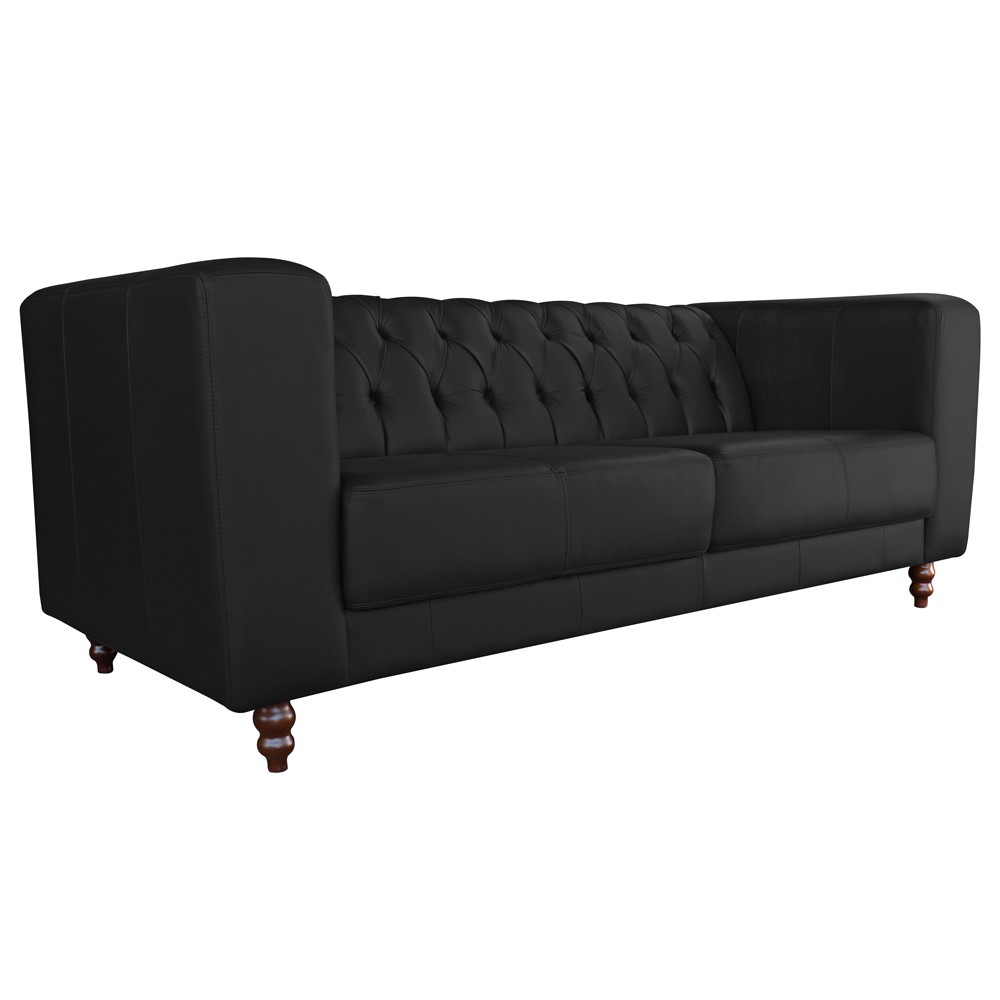Sofá 3 Lugares Ravena 220cm Couro Preto G58 - Gran Belo