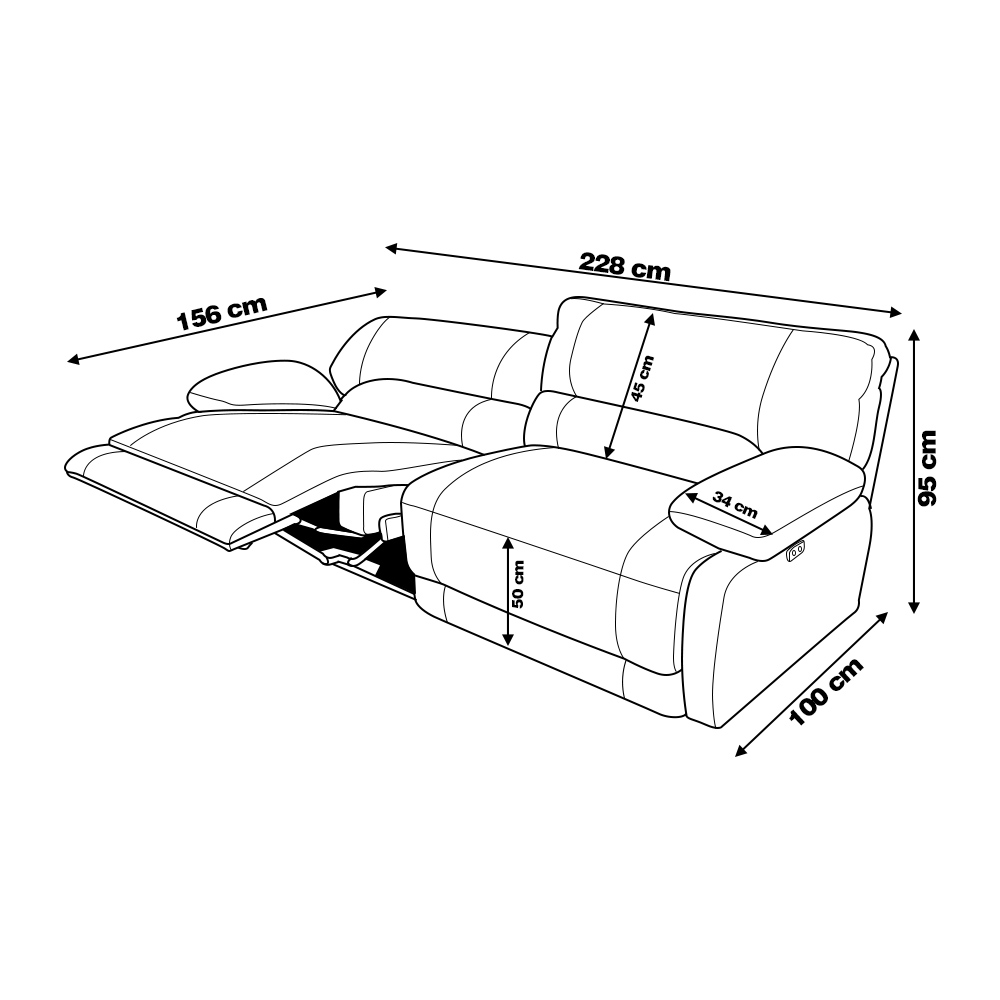 Sofá 3 Lugares Reclinável Elétrico Asmará 228cm Couro Off White G43 - Gran Belo