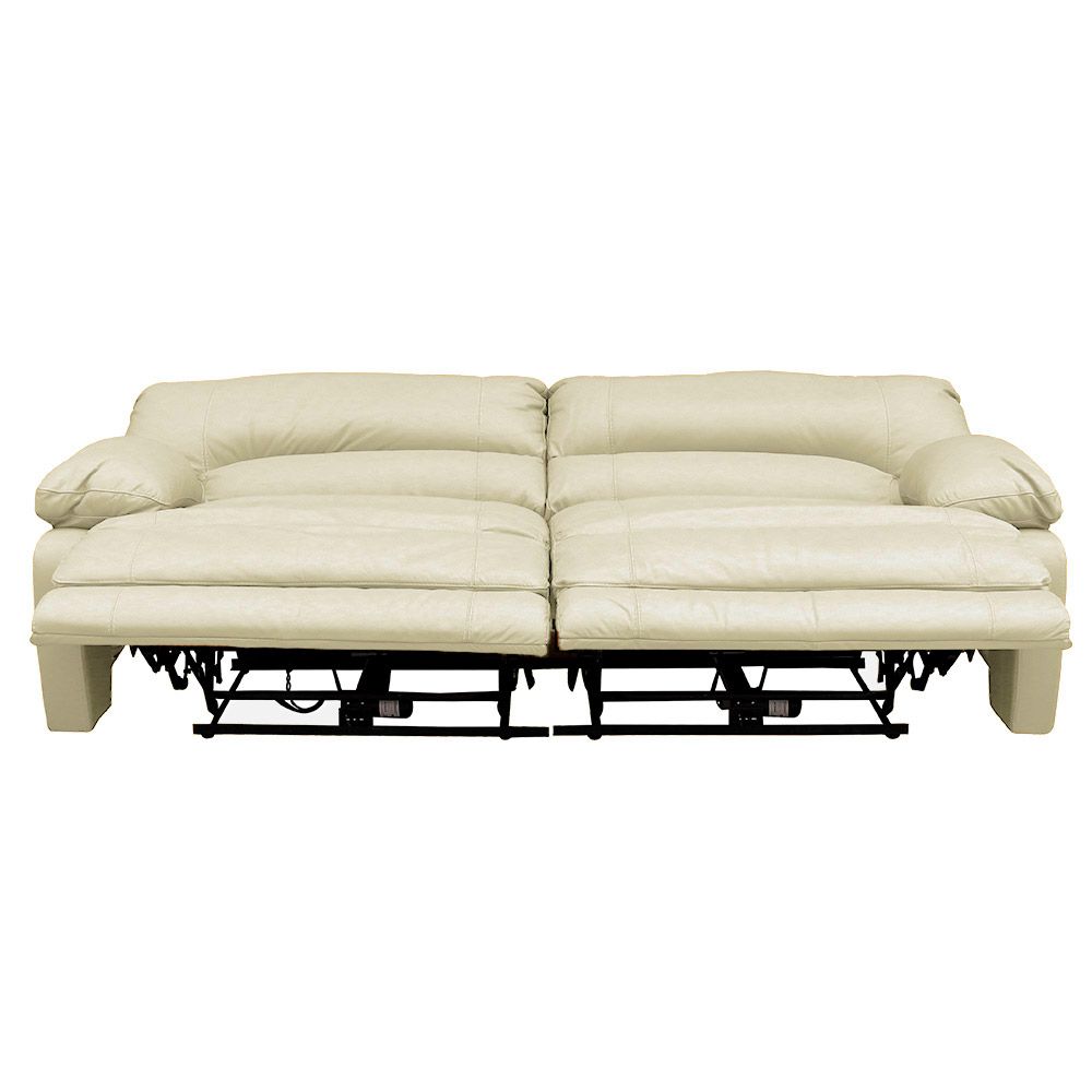 Sofá 3 Lugares Reclinável Elétrico Asmará 228cm Couro Off White G43 - Gran Belo