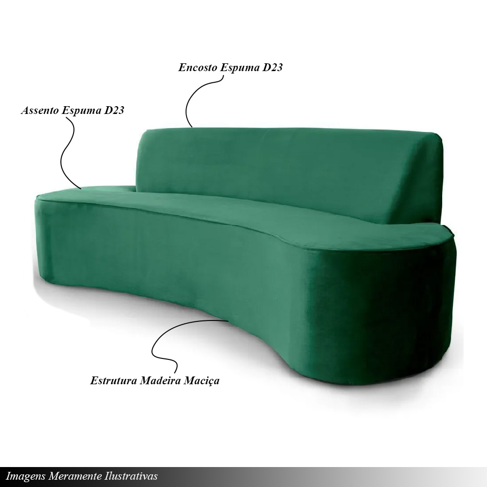 Sofá 3 Lugares Sala de Estar 180cm Estrutura em Madeira Bélgica Veludo Verde G15 - Gran Belo
