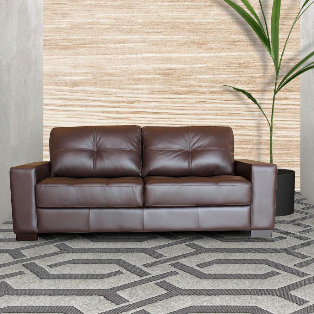 Sofá 3 Lugares Sala de Estar 200cm Milão Couro Chocolate G03 - Gran Belo