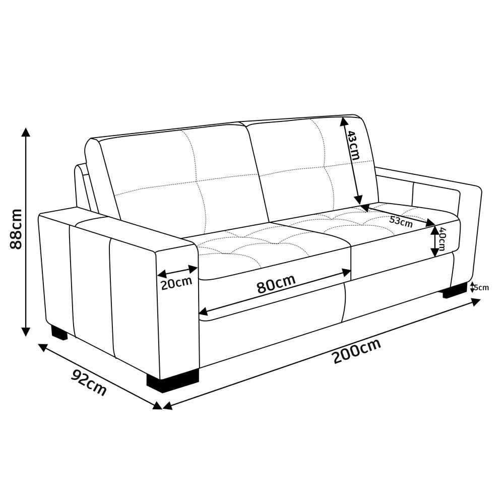 Sofá 3 Lugares Sala de Estar 200cm Milão Couro Chocolate G03 - Gran Belo