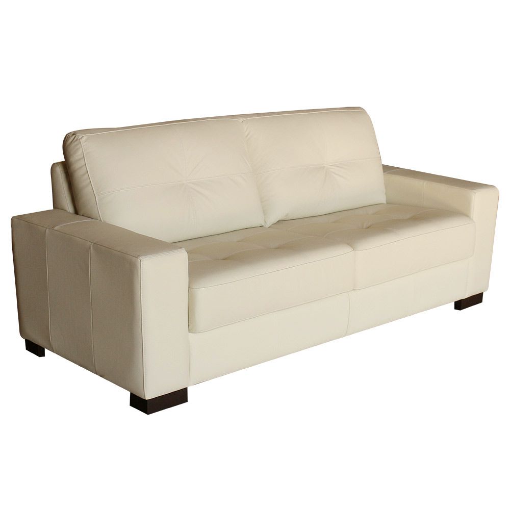 Sofá 3 Lugares Sala de Estar 200cm Milão Couro Off White G03 - Gran Belo