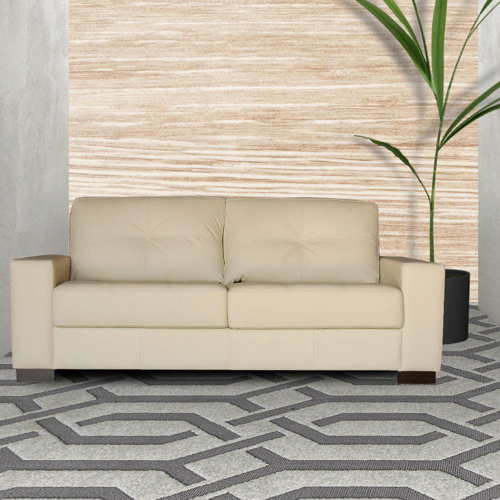 Sofá 3 Lugares Sala de Estar 200cm Milão Couro Off White G03 - Gran Belo