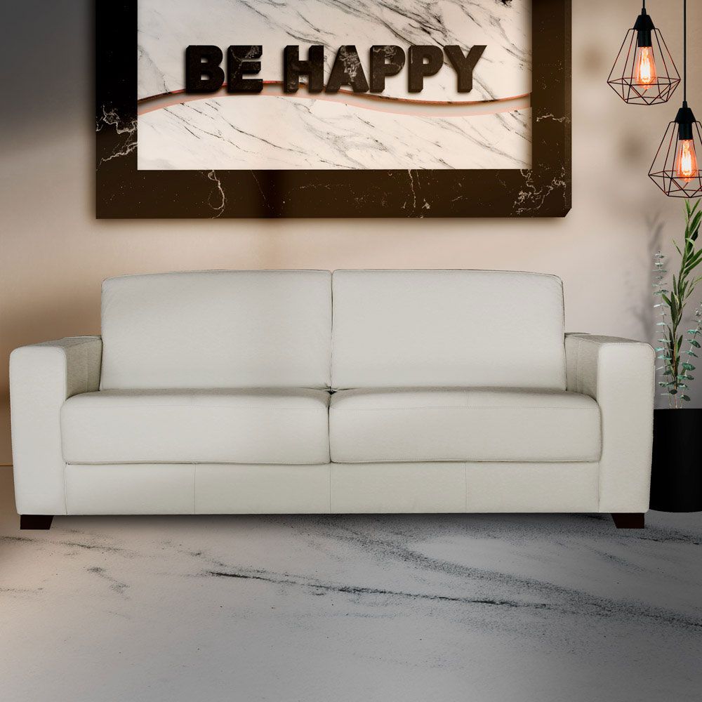 Sofá 3 Lugares Sala de Estar 205cm Estocolmo Couro Off White G03 - Gran Belo