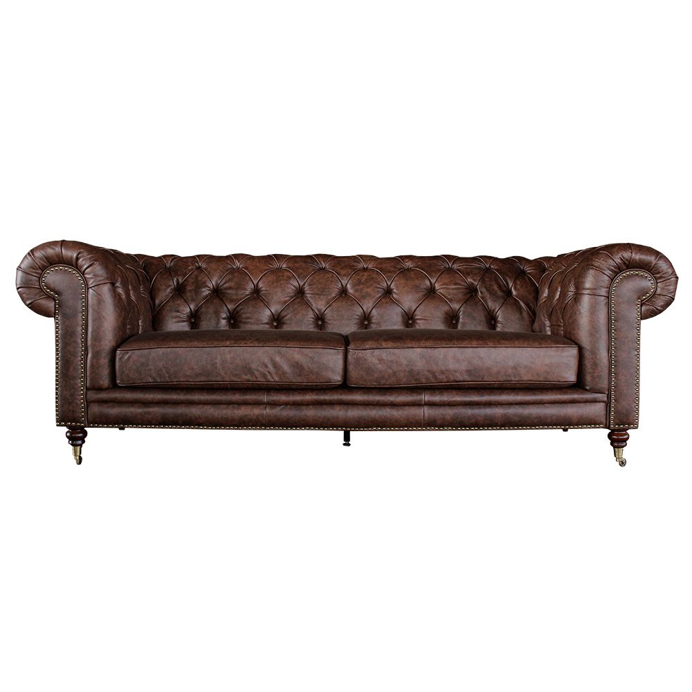 Sofá 3 Lugares Sala de Estar 235cm Chesterfield Duo Couro Tabaco - Gran Belo