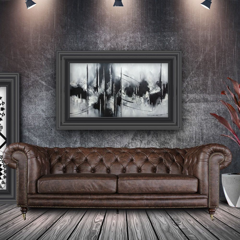 Sofá 3 Lugares Sala de Estar 235cm Chesterfield Duo Couro Tabaco - Gran Belo