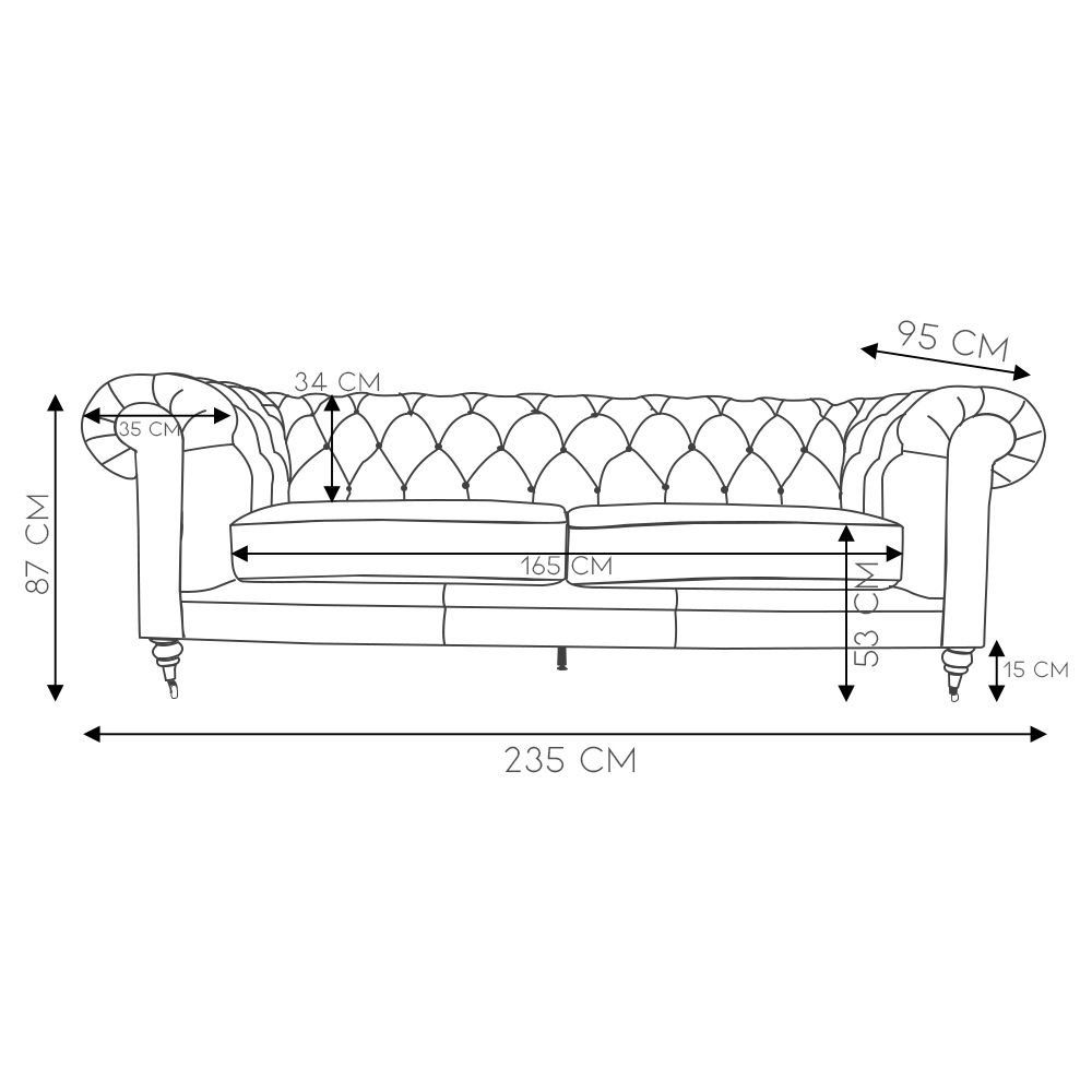 Sofá 3 Lugares Sala de Estar 235cm Chesterfield Duo Couro Tabaco G40 - Gran Belo