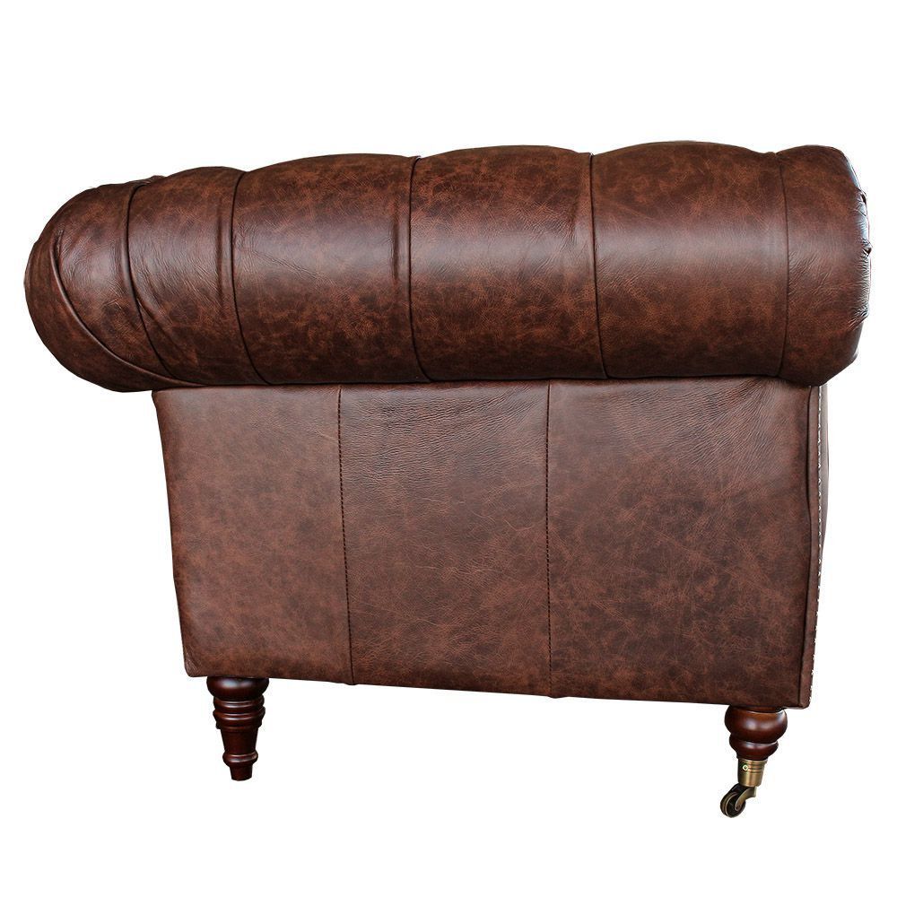 Sofá 3 Lugares Sala de Estar 235cm Chesterfield Duo Couro Tabaco G40 - Gran Belo