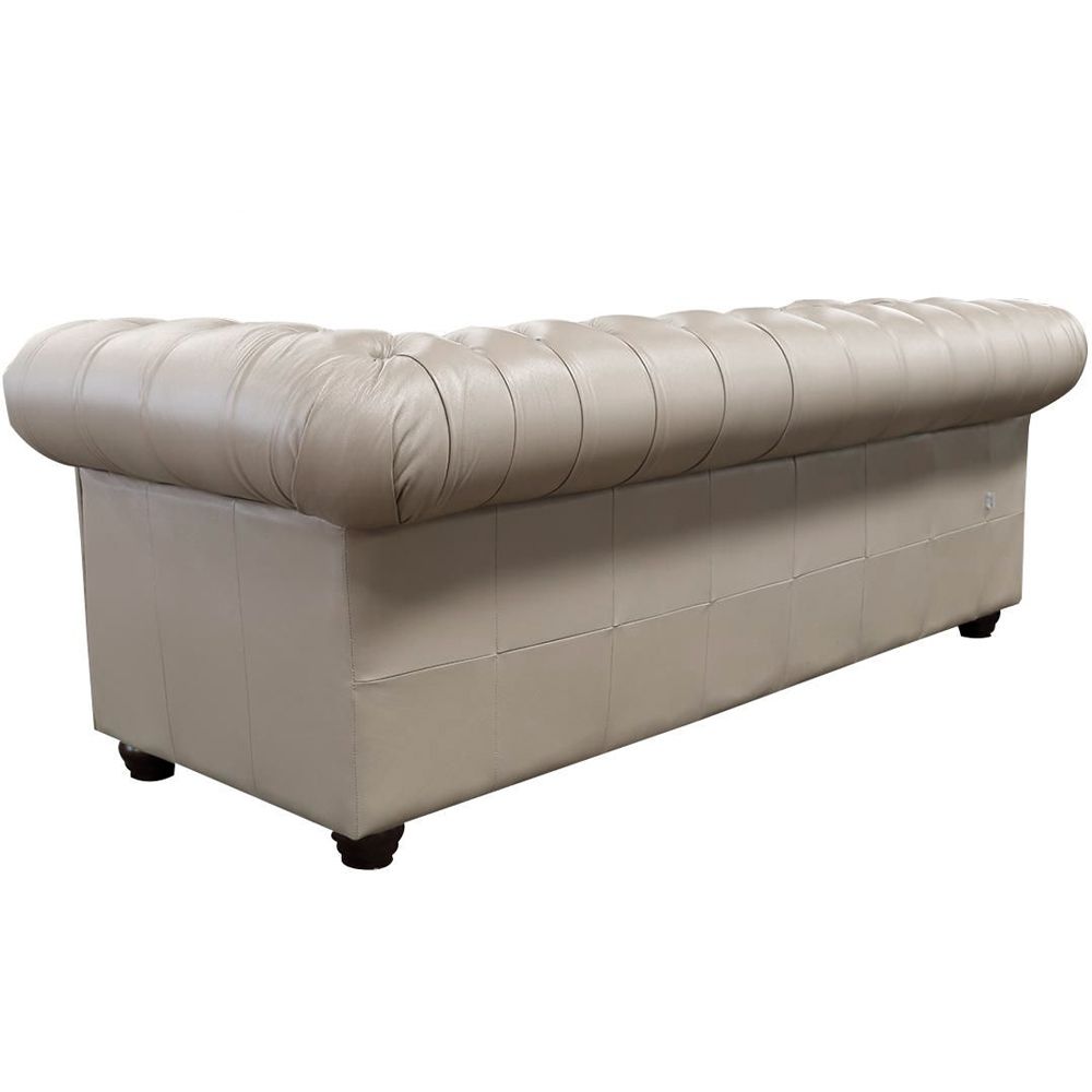 Sofá 3 Lugares Sala de Estar 235cm Chesterfield Pés Madeira Couro Avelã - Gran Belo 