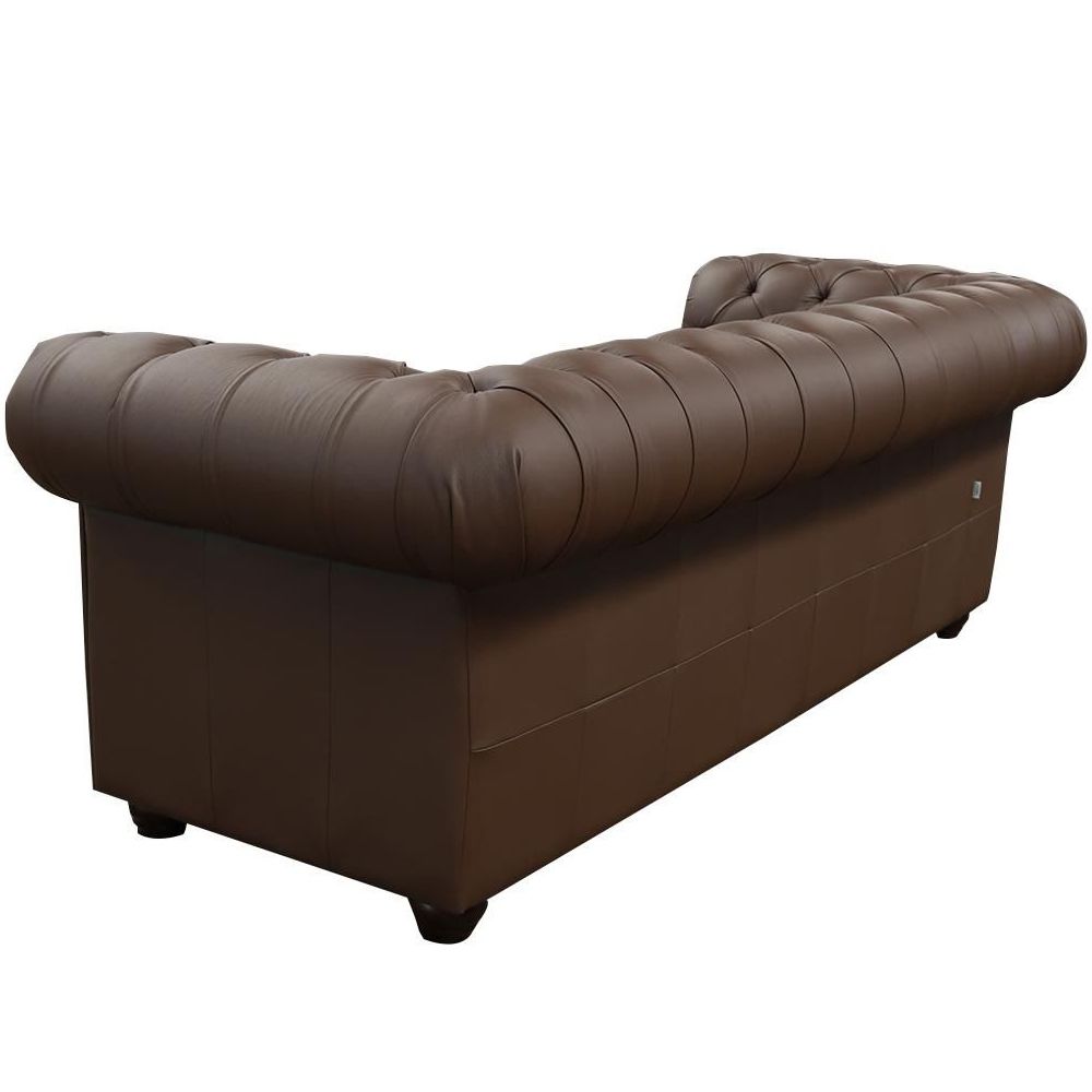 Sofá 3 Lugares Sala de Estar 235cm Chesterfield Pés Madeira Couro Capucino - Gran Belo 