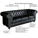Sofá 3 Lugares Sala de Estar 235cm Chesterfield Pés Madeira Couro Preto - Gran Belo
