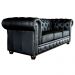 Sofá 3 Lugares Sala de Estar 235cm Chesterfield Pés Madeira Couro Preto - Gran Belo