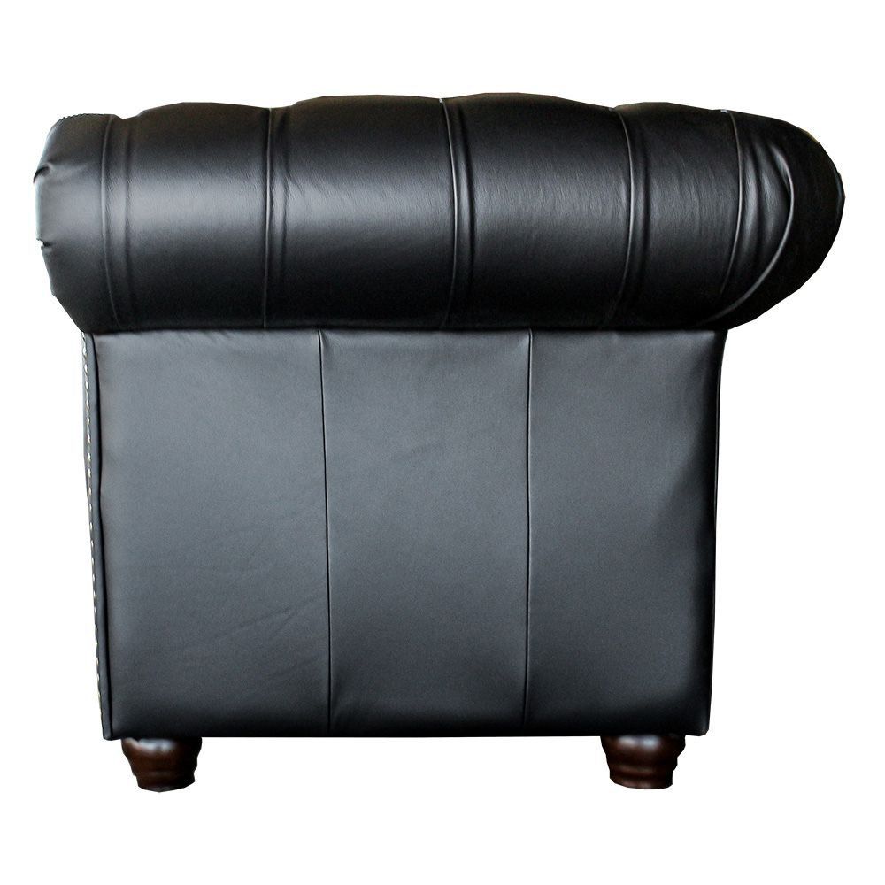 Sofá 3 Lugares Sala de Estar 235cm Chesterfield Pés Madeira Couro Preto G40 - Gran Belo