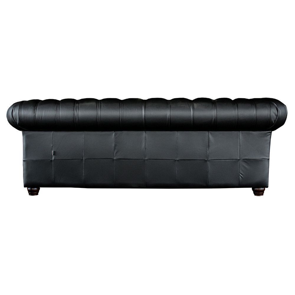 Sofá 3 Lugares Sala de Estar 235cm Chesterfield Pés Madeira Couro Preto G40 - Gran Belo