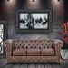 Sofá 3 Lugares Sala de Estar 235cm Chesterfield Pés Madeira Couro Tabaco - Gran Belo 