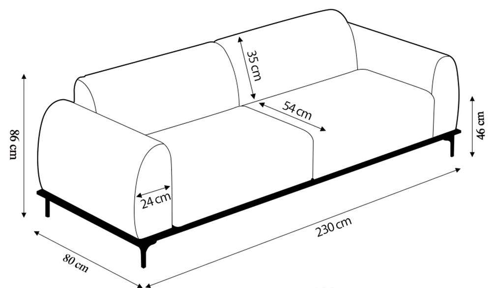 Sofá 3 Lugares Sala de Estar Bipartido Base de Madeira Euro 230 cm PU Preto G15 - Gran Belo