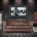 Sofá 3 Lugares Sala de Estar Chesterfield Pés Madeira Couro Tabaco Brilho G40 - Gran Belo