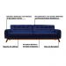 Sofá 3 Lugares Sala de Estar Eros 230 cm Veludo Azul Bic Base Fixa G15 - Gran Belo