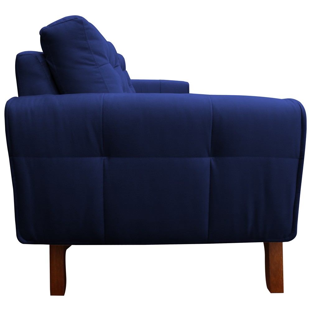 Sofá 3 Lugares Sala de Estar Eros 230 cm Veludo Azul Bic Base Fixa G15 - Gran Belo