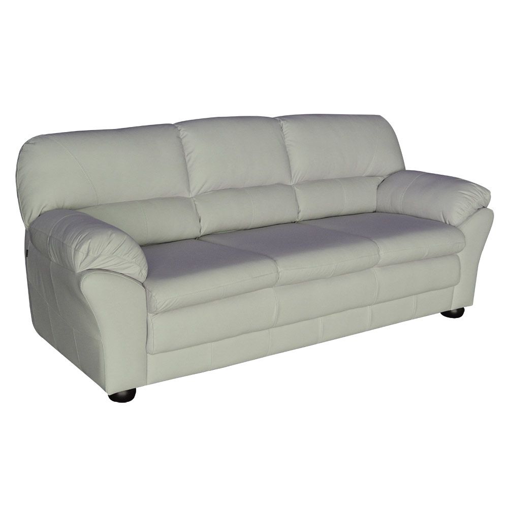 Sofá 3 Lugares Sala de Estar Pés Madeira 212cm Laura Couro Off White G03 - Gran Belo