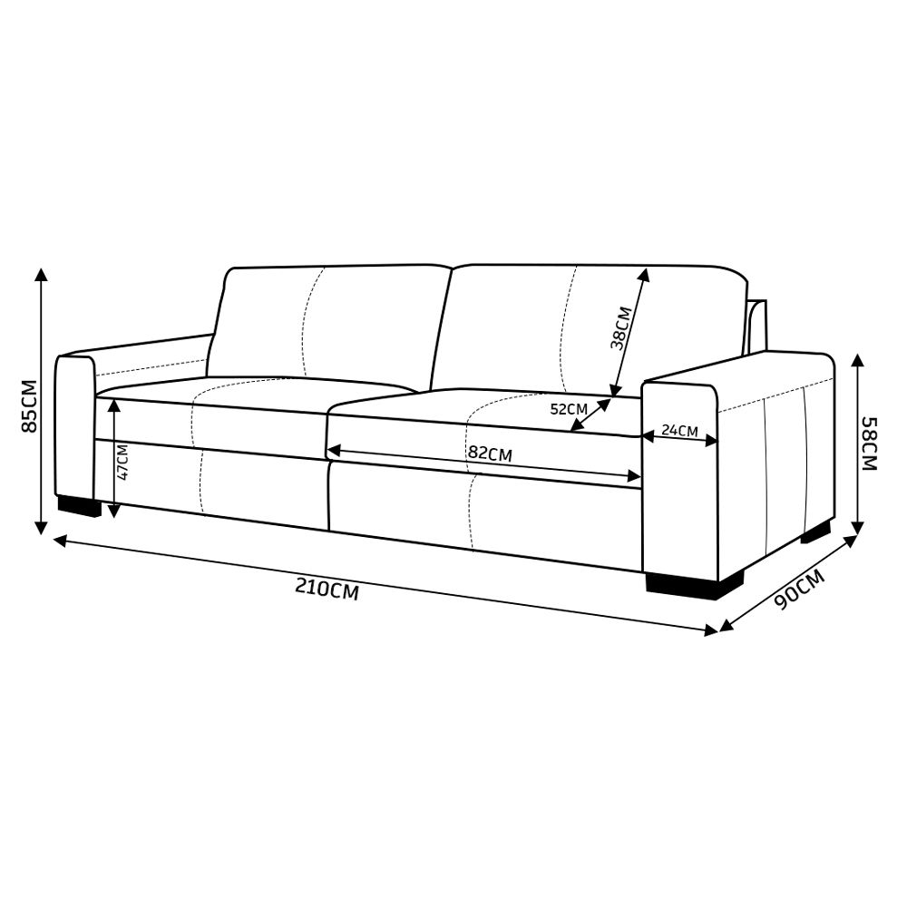 Sofá 3 Lugares Sala de Estar Pés Madeira Aisla 210 cm Couro Camel - Gran Belo