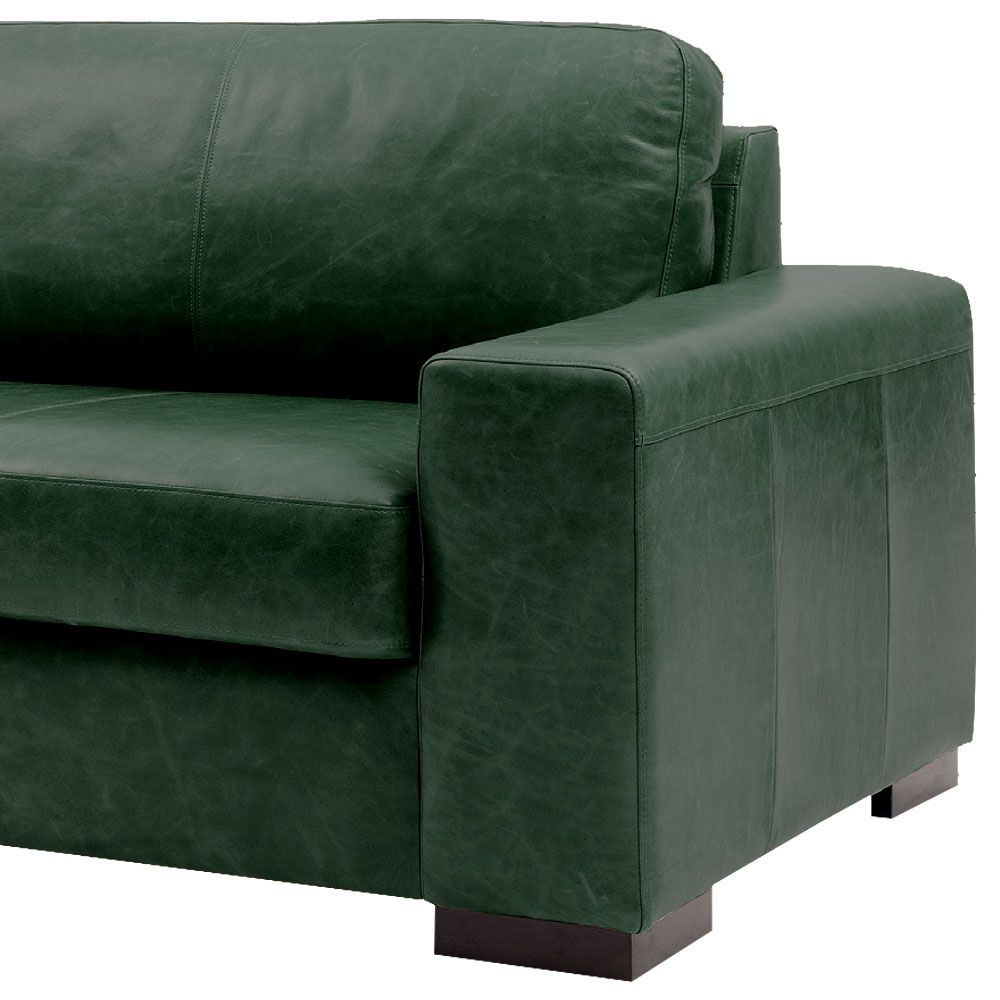Sofá 3 Lugares Sala de Estar Pés Madeira Aisla 210 cm Couro/Verde G43 - Gran Belo