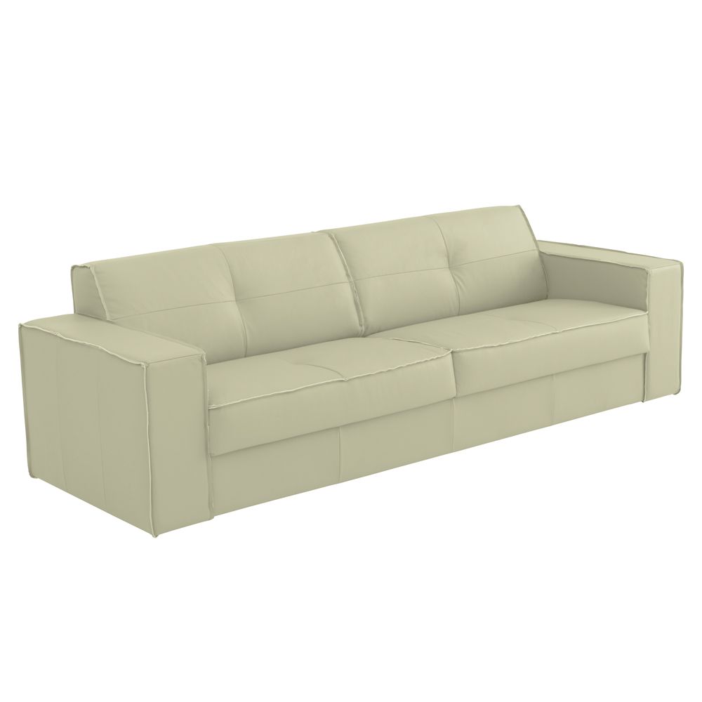 Sofá 3 Lugares Sala de Estar Pés Madeira Laus 208 cm Couro Off White G43 - Gran Belo