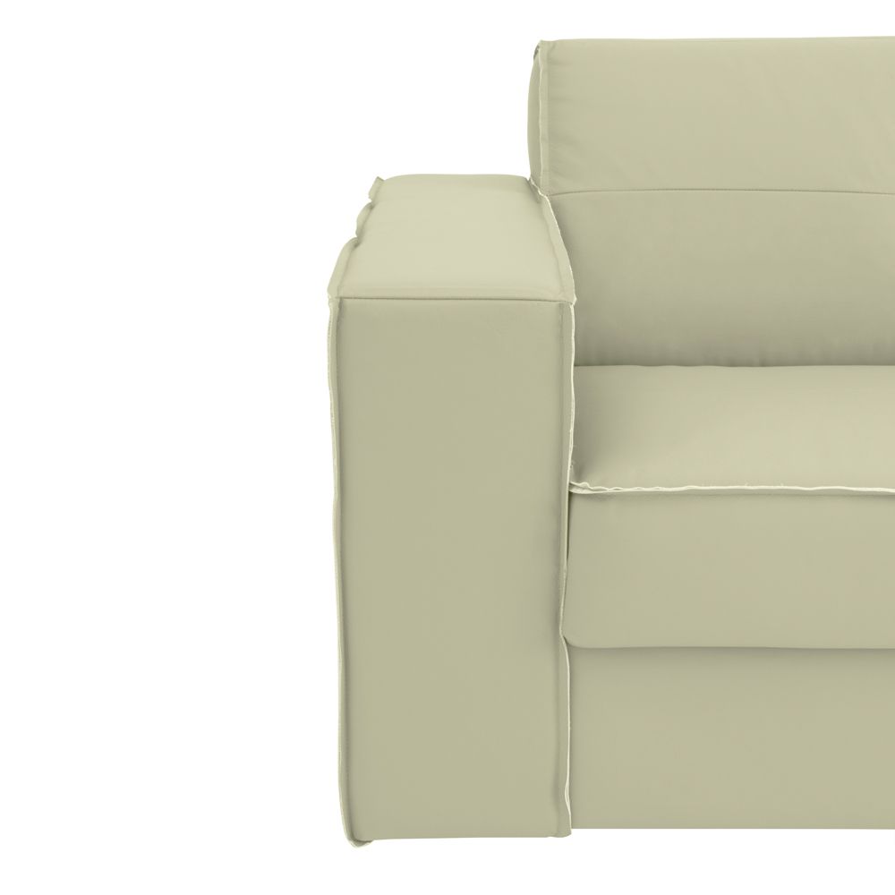 Sofá 3 Lugares Sala de Estar Pés Madeira Laus 208 cm Couro Off White G43 - Gran Belo
