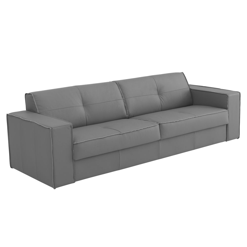 Sofá 3 Lugares Sala de Estar Pés Madeira Laus 242 cm Couro Cinza G43 - Gran Belo