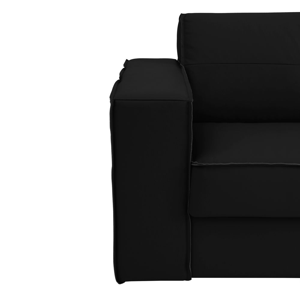 Sofá 3 Lugares Sala de Estar Pés Madeira Laus 242 cm Couro Preto G43 - Gran Belo