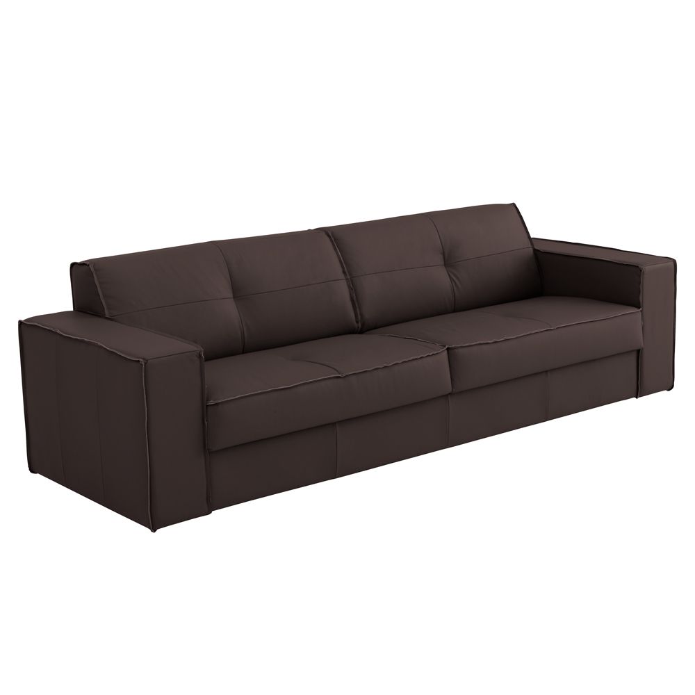Sofá 3 Lugares Sala de Estar Pés Madeira Laus 242 cm Couro Tabaco G43 - Gran Belo