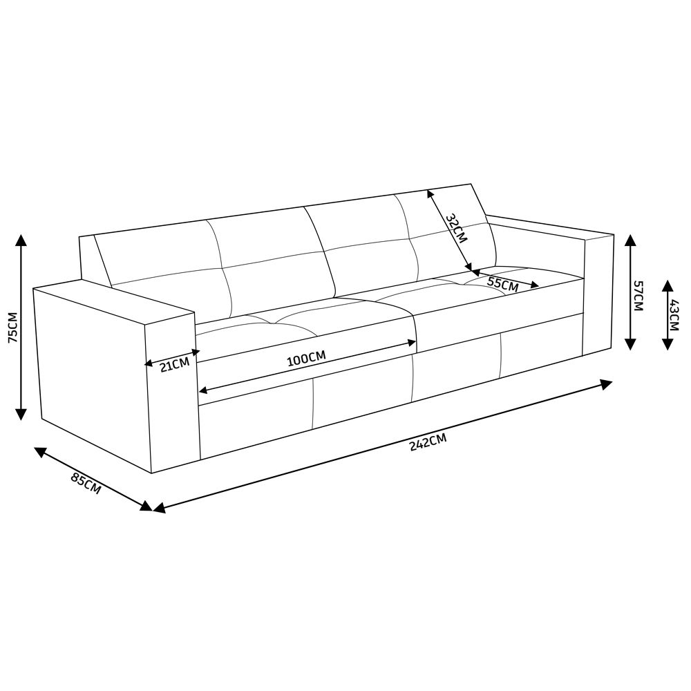 Sofá 3 Lugares Sala de Estar Pés Madeira Laus 242 cm Couro Tabaco G43 - Gran Belo