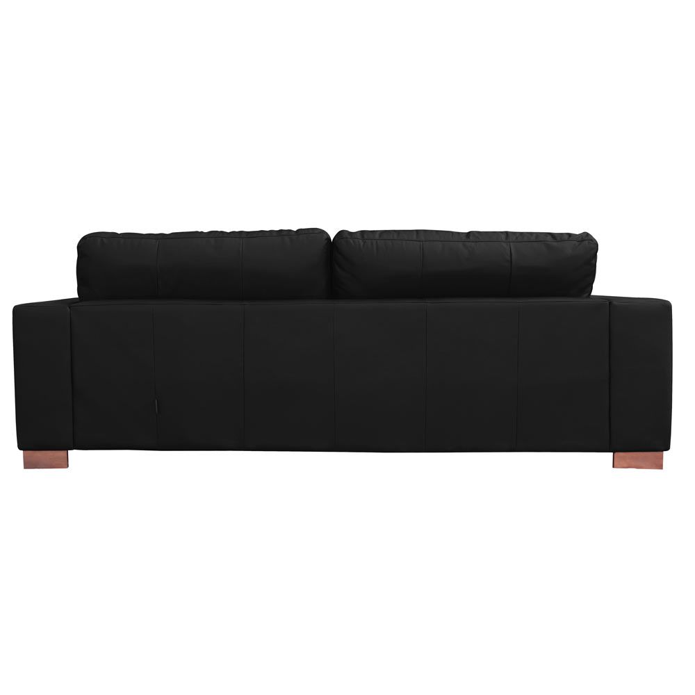 Sofá 3 Lugares Sala de Estar Pés Madeira kenny 210 cm Couro Preto G43 - Gran Belo