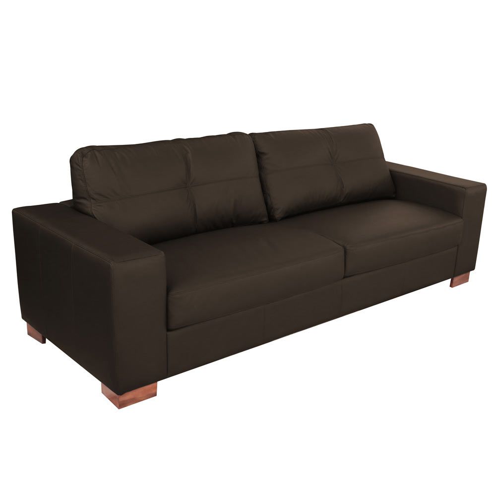 Sofá 3 Lugares Sala de Estar Pés Madeira kenny 240 cm Couro Tabaco G43 - Gran Belo