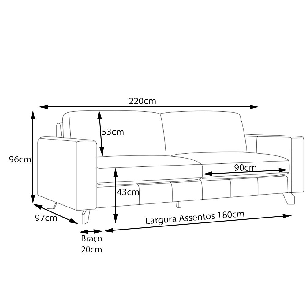 Sofá 3 Lugares Sala de Estar Recepção 220cm Presley Couro Caramelo G52 - Gran Belo