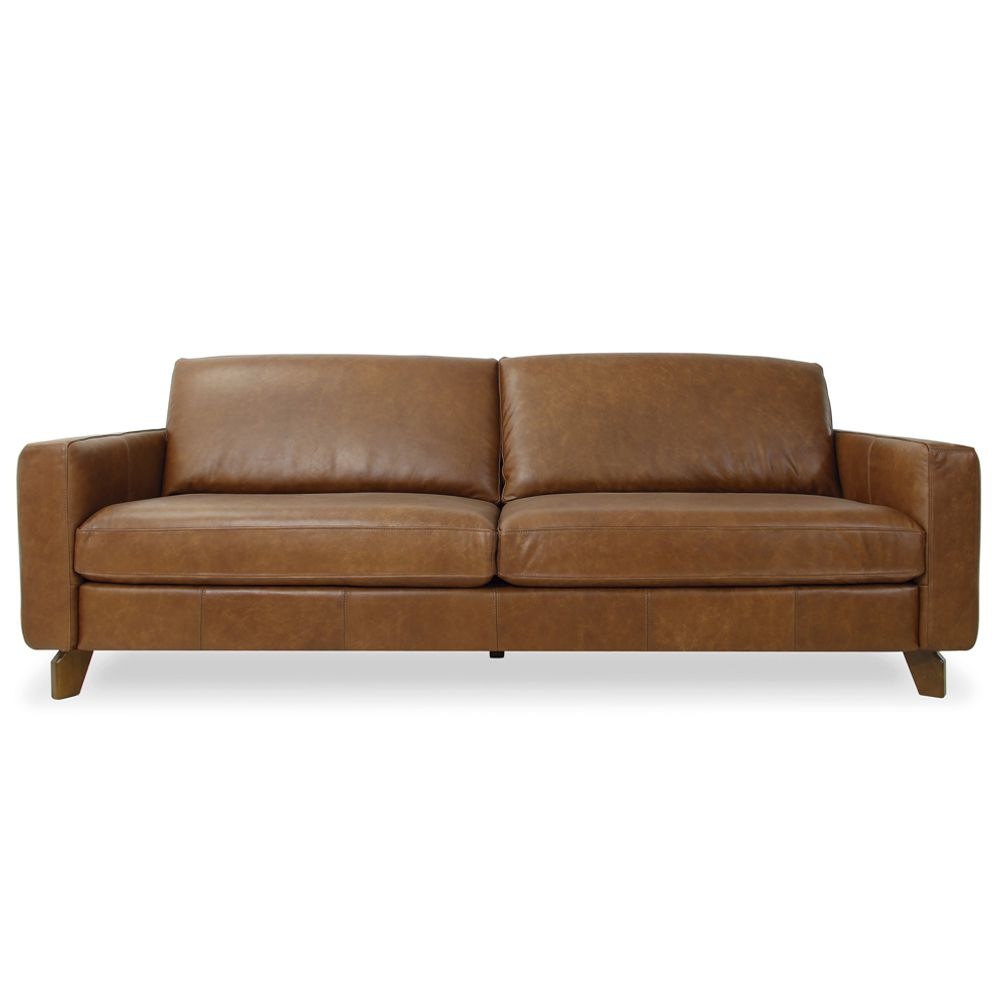 Sofá 3 Lugares Sala de Estar Recepção 220cm Presley Couro Caramelo G52 - Gran Belo