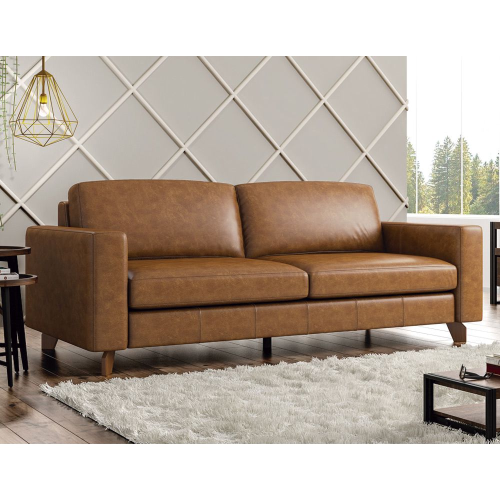 Sofá 3 Lugares Sala de Estar Recepção 260cm Presley Couro Caramelo G52 - Gran Belo