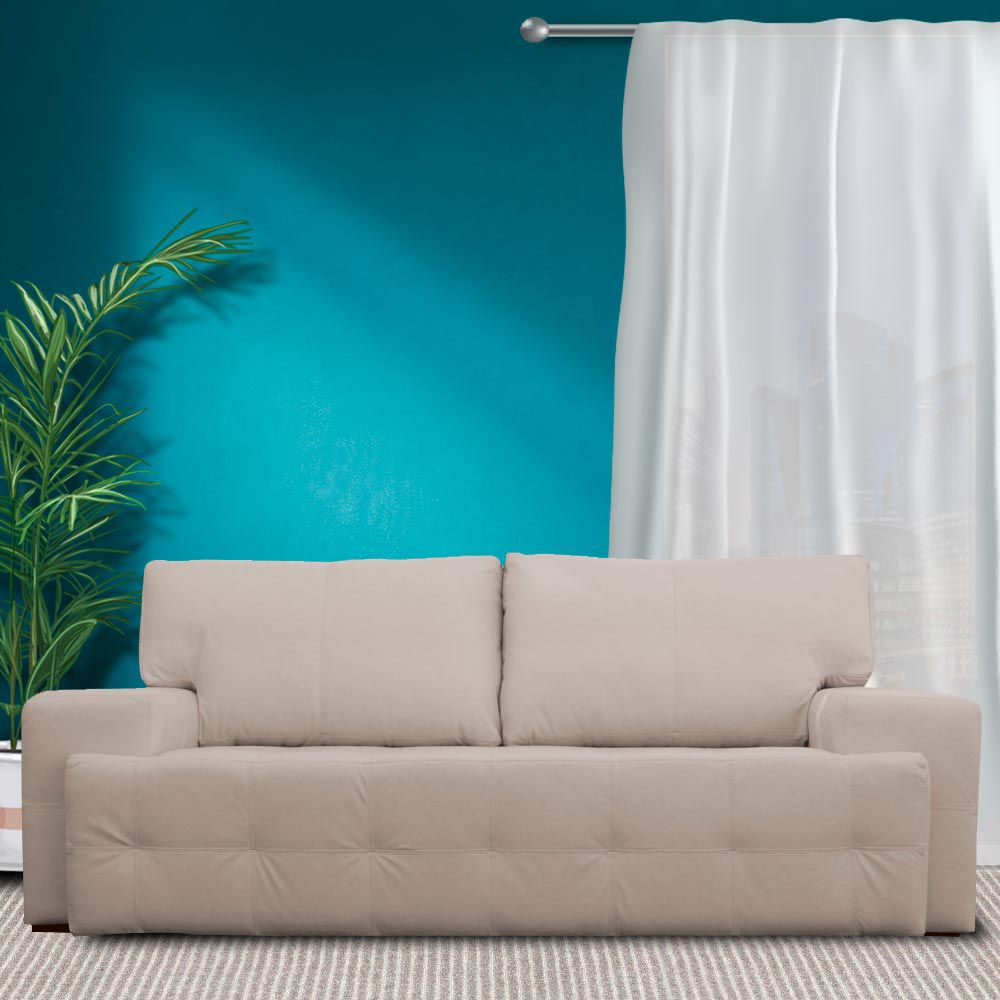 Sofá 3 Lugares Sala de Estar Roma 230 cm Couro Off White G58 - Gran Belo
