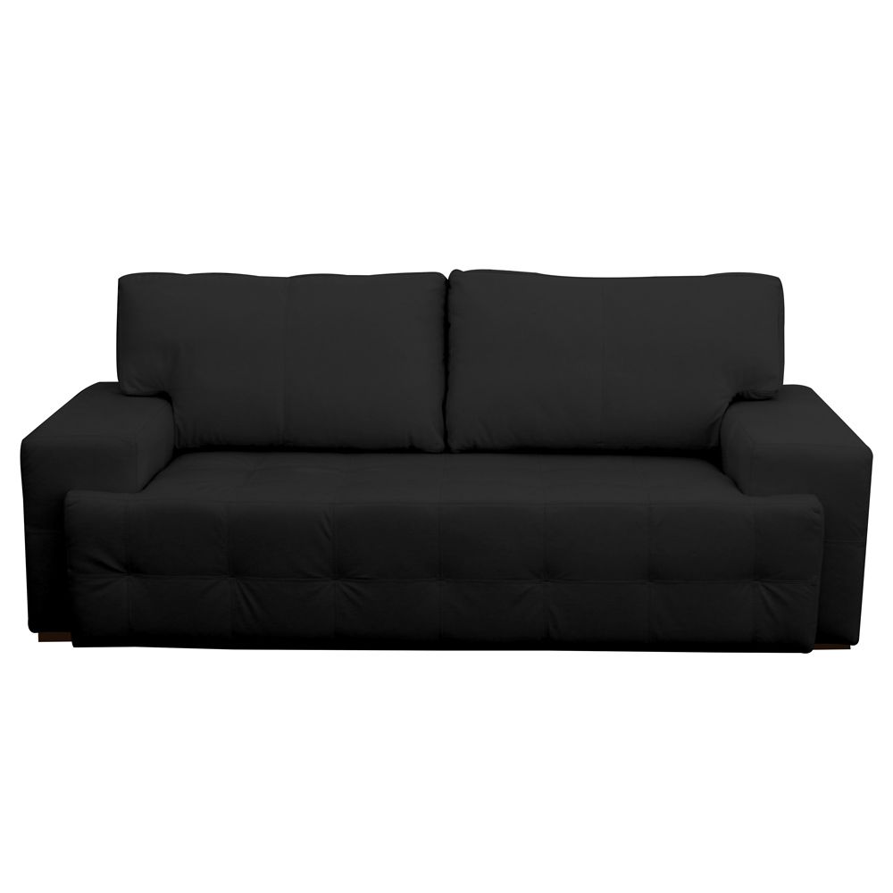 Sofá 3 Lugares Sala de Estar Roma 230 cm Couro Preto G58 - Gran Belo