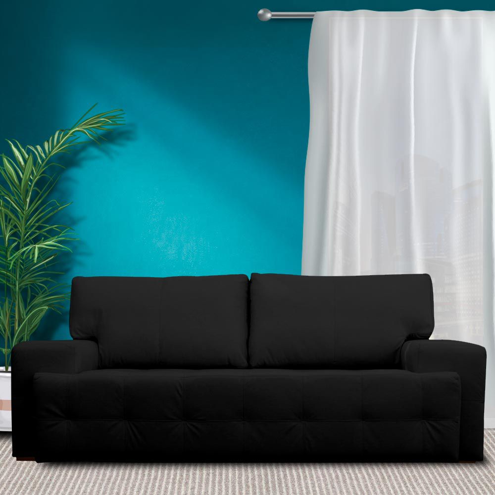 Sofá 3 Lugares Sala de Estar Roma 230 cm Couro Preto G58 - Gran Belo