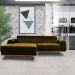 Sofá 3 Lugares com Chaise Base de Madeira Euro 230 cm Veludo Mostarda - Gran Belo