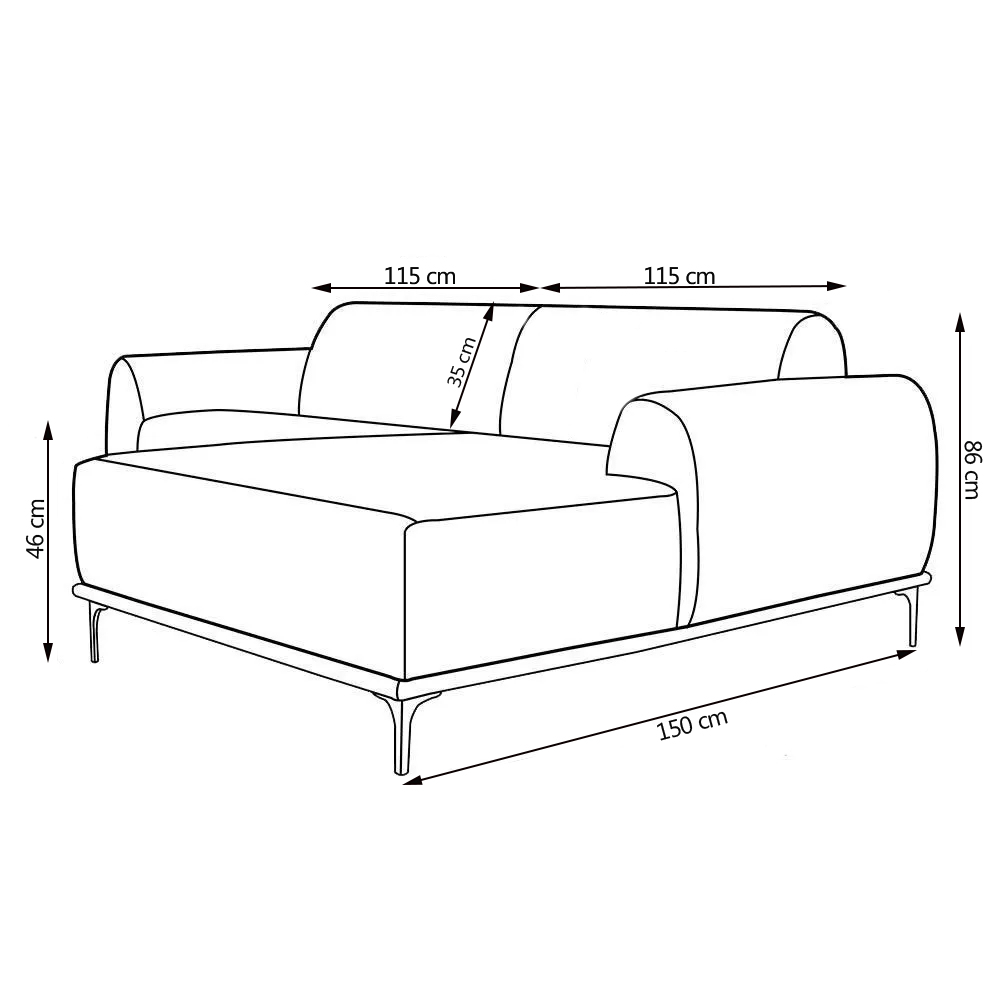 Sofá 3 Lugares com Chaise Base de Madeira Euro 230 cm Veludo Verde - Gran Belo